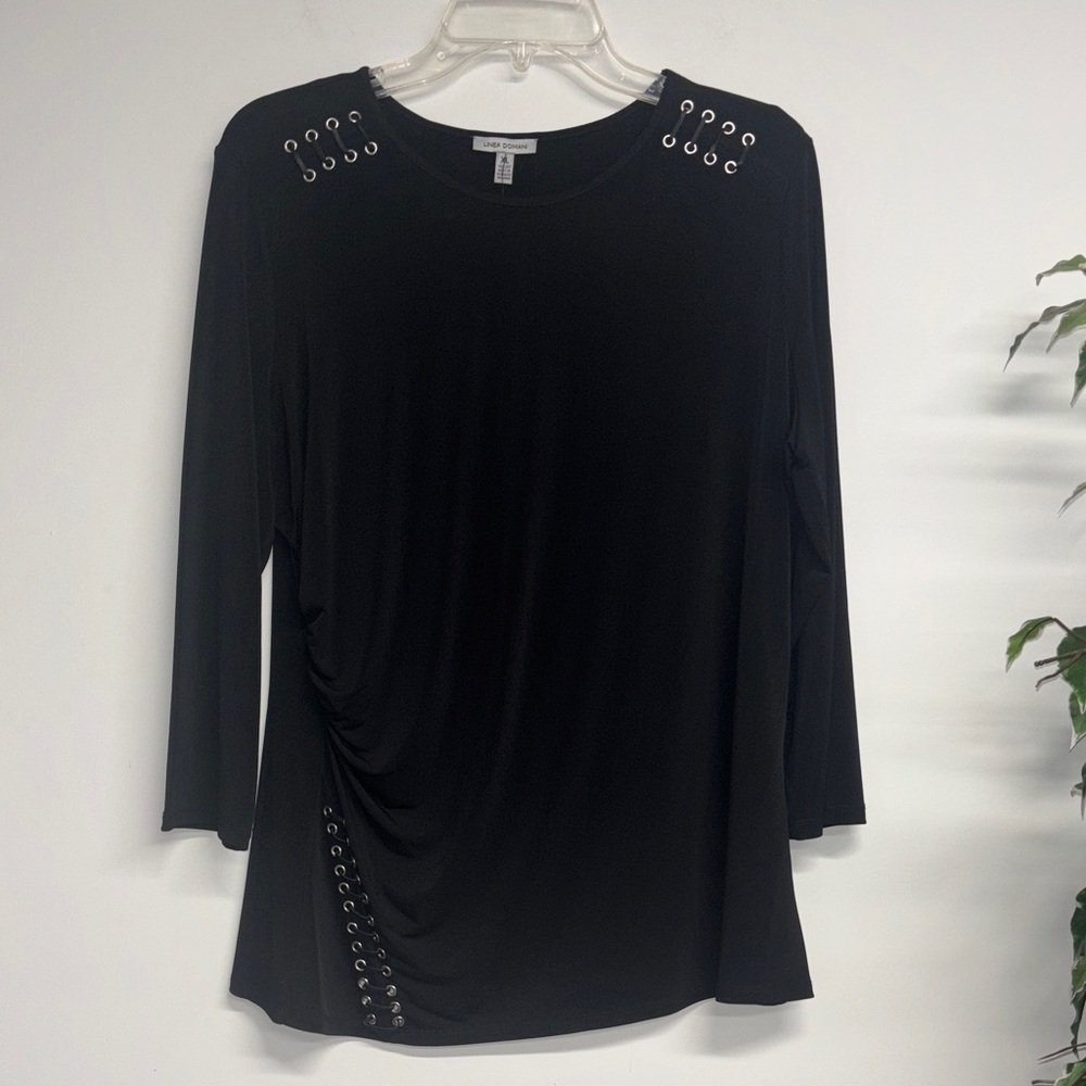 Chic Black Long Sleeve Top with Grommet Accents